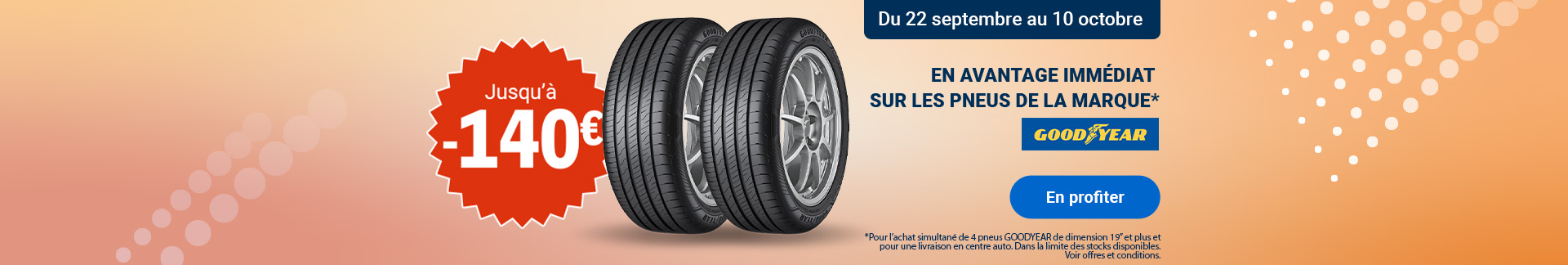 Goodyear : jusqu'à -140 € sur les pneus du 22 septembre au 10 octobre